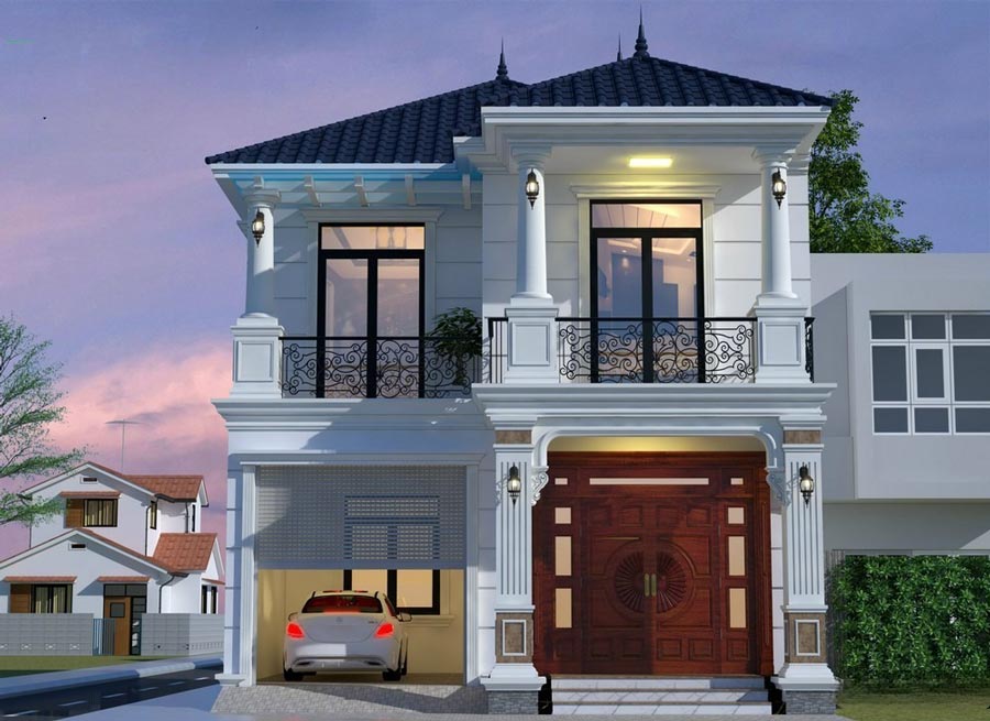 Mẫu nhà phố 2 tầng 8x15 có gara để xe