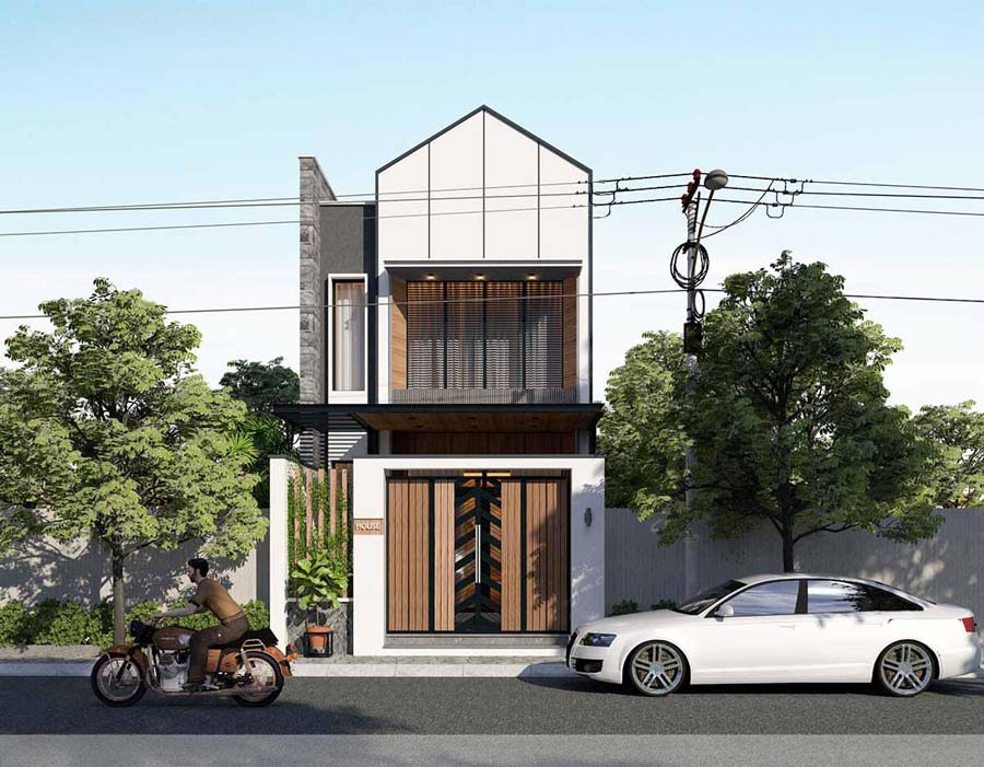 Mẫu nhà phố 2 tầng có gác lửng 3 phòng ngủ