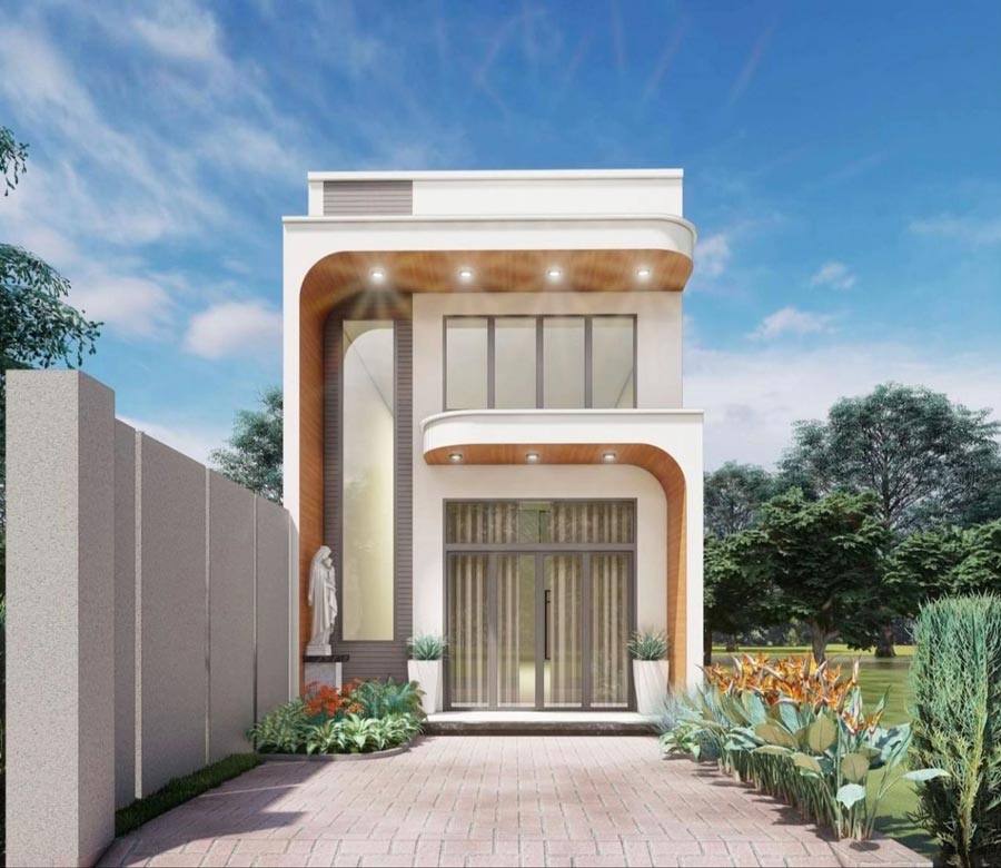 Mẫu nhà phố 2 tầng có gác lửng 3 phòng ngủ