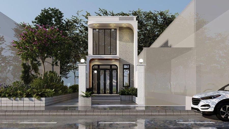 Mẫu nhà phố 2 tầng có gác lửng 3 phòng ngủ