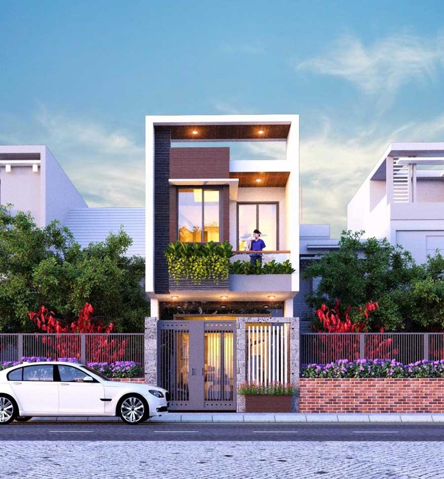 Mẫu nhà 2 tầng có gác lửng 5x10m