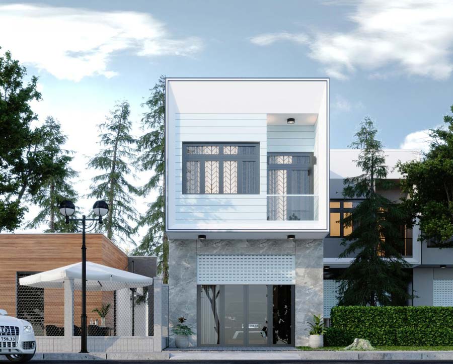 Mẫu nhà 2 tầng có gác lửng 5x10m