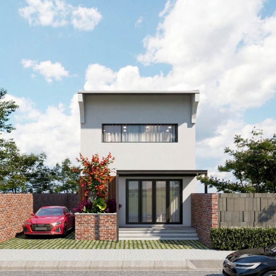 Mẫu nhà 2 tầng có gác lửng 5x10m