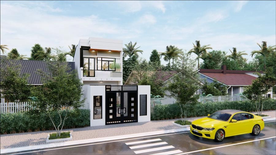 Mẫu nhà 2 tầng có gác lửng diện tích 43m2