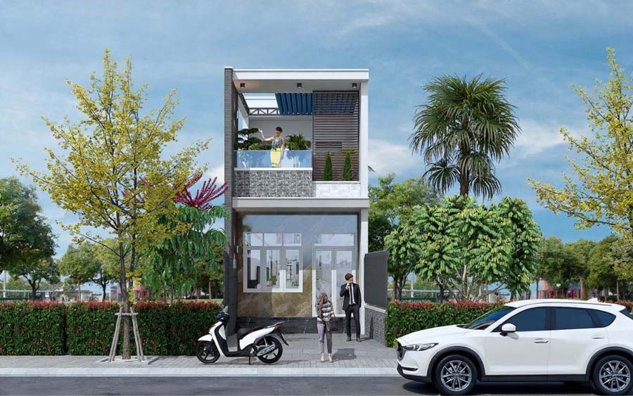 Mẫu nhà 2 tầng có gác lửng diện tích 43m2