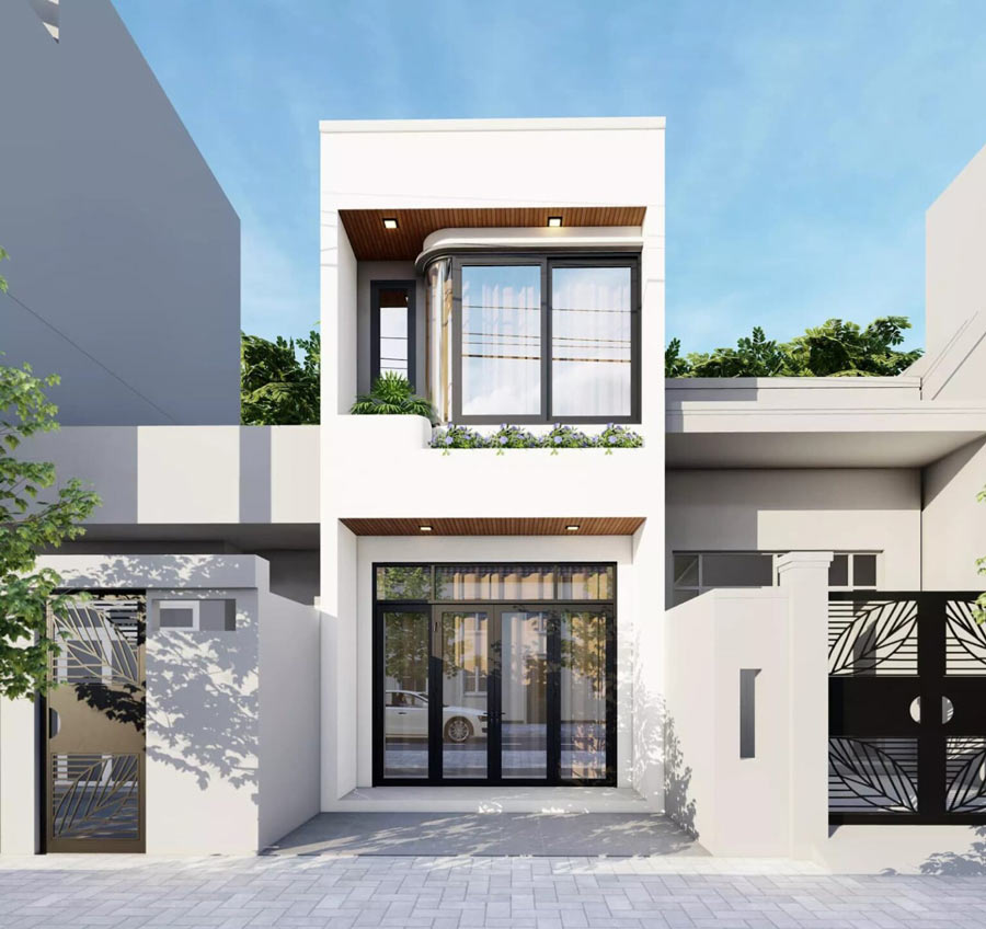 Mẫu nhà 2 tầng có gác lửng diện tích 43m2