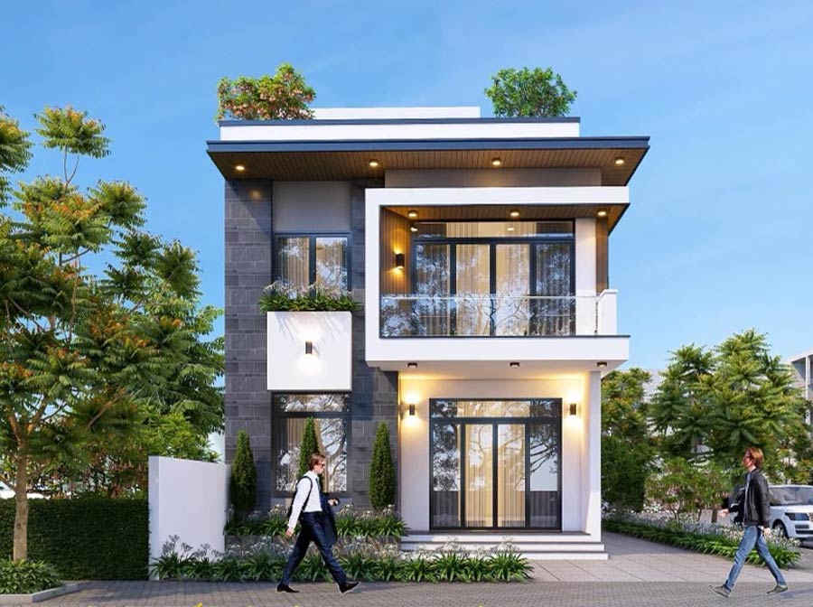 Mặt tiền nhà ống 2 tầng có gác lửng không gian mở