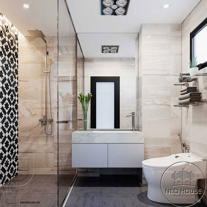Thiết kế nội thất phòng tắm nhà phố 2 tầng 3x12m