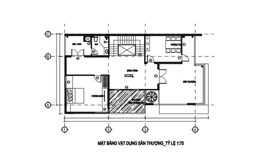 Bản vẽ mặt tầng thượng bằng biệt thự 3 tầng hiện đại