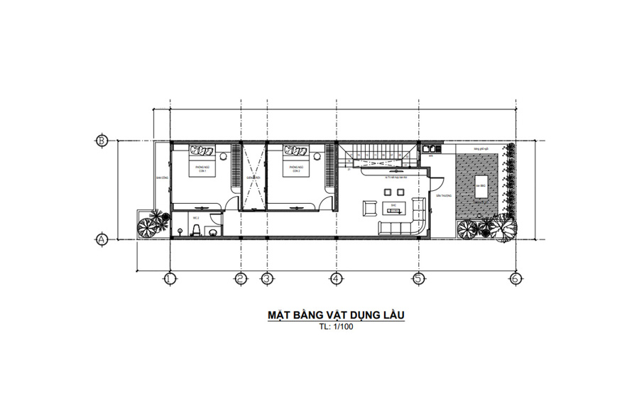 Mặt bằng lầu 1 nhà 1 trệt 1 lầu 3 phòng ngủ hiện đại