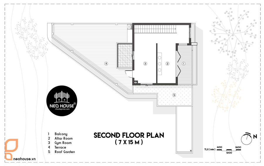 Mặt bằng biệt thự 3 tầng mái bằng với công năng lầu 2