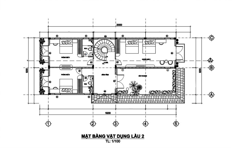 Mặt bằng lầu 2 biệt thự 3 tầng tân cổ điển