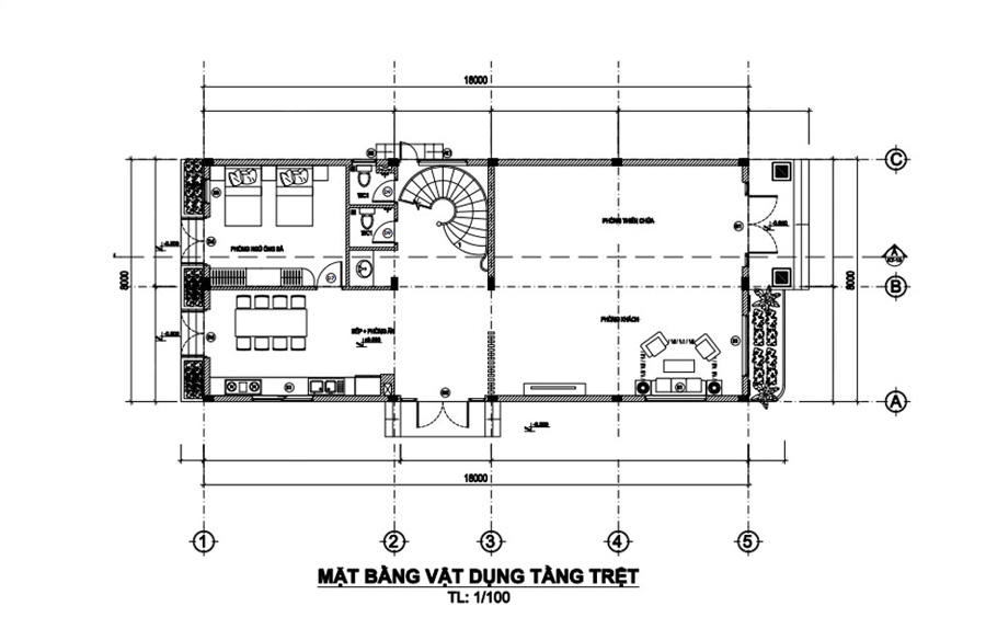 Mặt bằng biệt thự 3 tầng với tầng trệt thiết kế theo nhu cầu của gia chủ