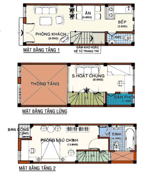 Những mẫu bản vẽ nhà 1 trệt 1 lửng 1 lầu thông dụng nhất
