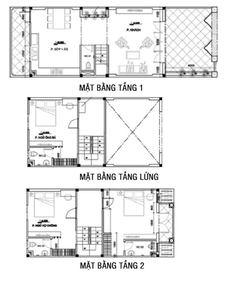 Những mẫu bản vẽ nhà 1 trệt 1 lửng 1 lầu thông dụng nhất