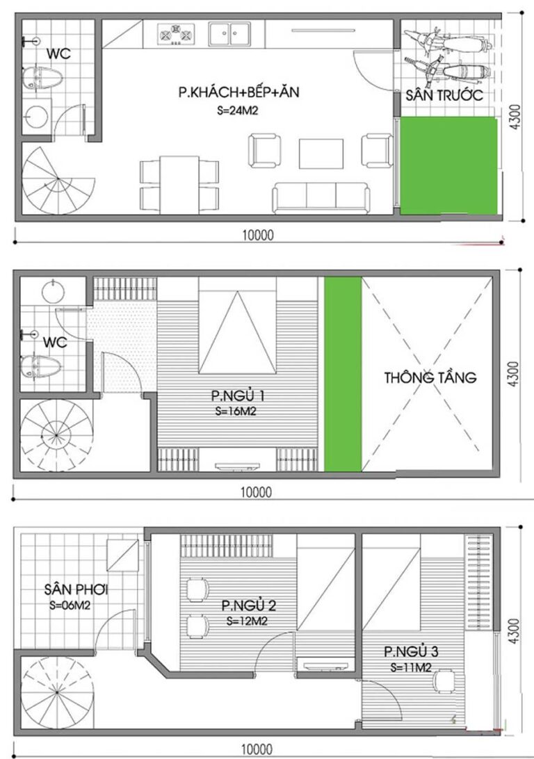 Những mẫu bản vẽ nhà 1 trệt 1 lửng 1 lầu thông dụng nhất