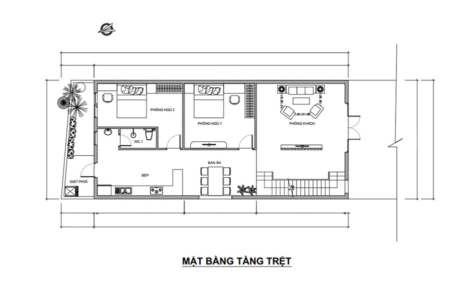 Bản vẽ bố trí mặt bằng tầng trệt