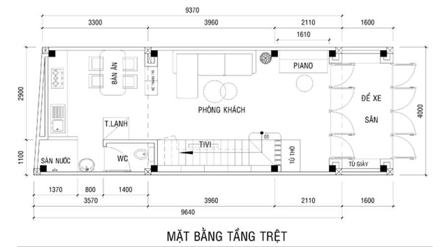 Bản vẽ bố trí mặt bằng tầng trệt