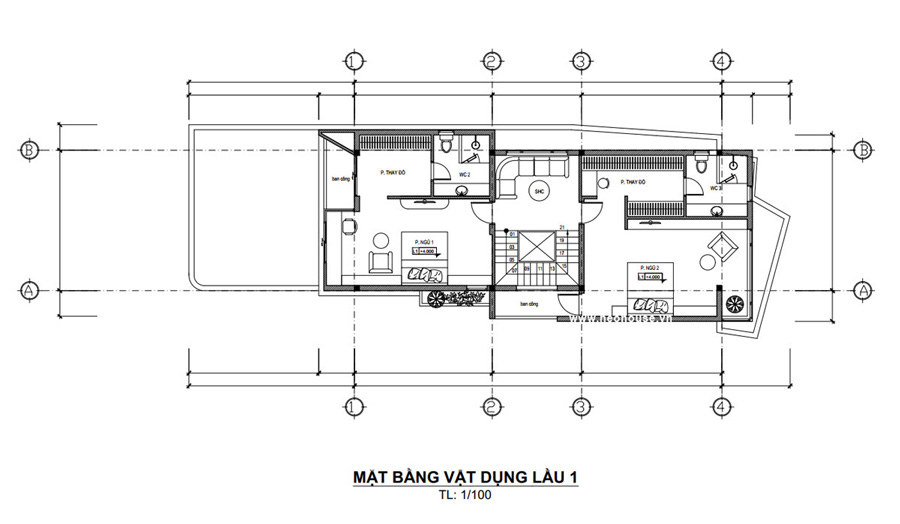 Bản vẽ mặt bằng công năng lầu 1 nhà 1 trệt 1 lầu 1 sân thượng