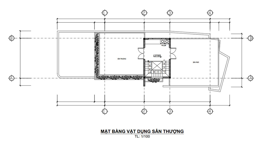 Bản vẽ mặt bằng công năng tầng thượng nhà 1 trệt 1 lầu 1 sân thượng