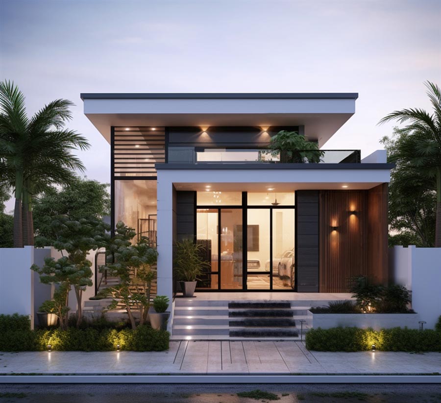 Nhà cấp 4 mái bằng 3 phòng có gác lửng
