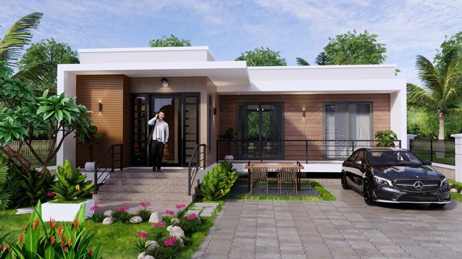 Nhà cấp 4 mái bằng 3 phòng ở nông thôn