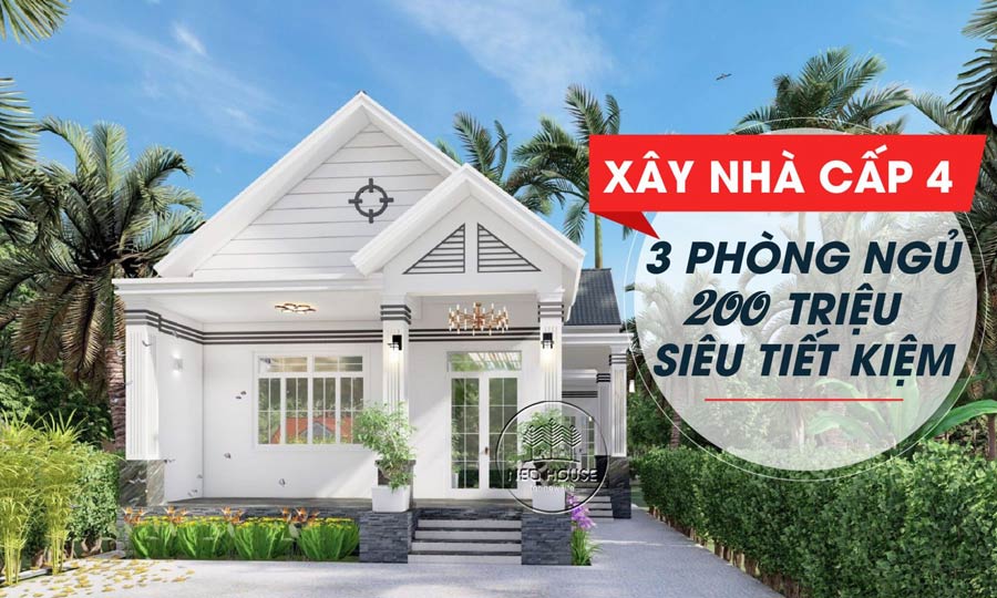 Mẫu nhà cấp 4 3 phòng ngủ 200 triệu ở nông thôn