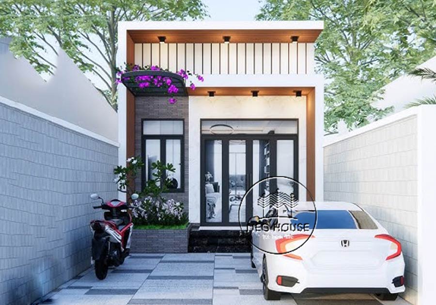 Mẫu nhà cấp 4 đẹp 5x20 có gác lửng có gara