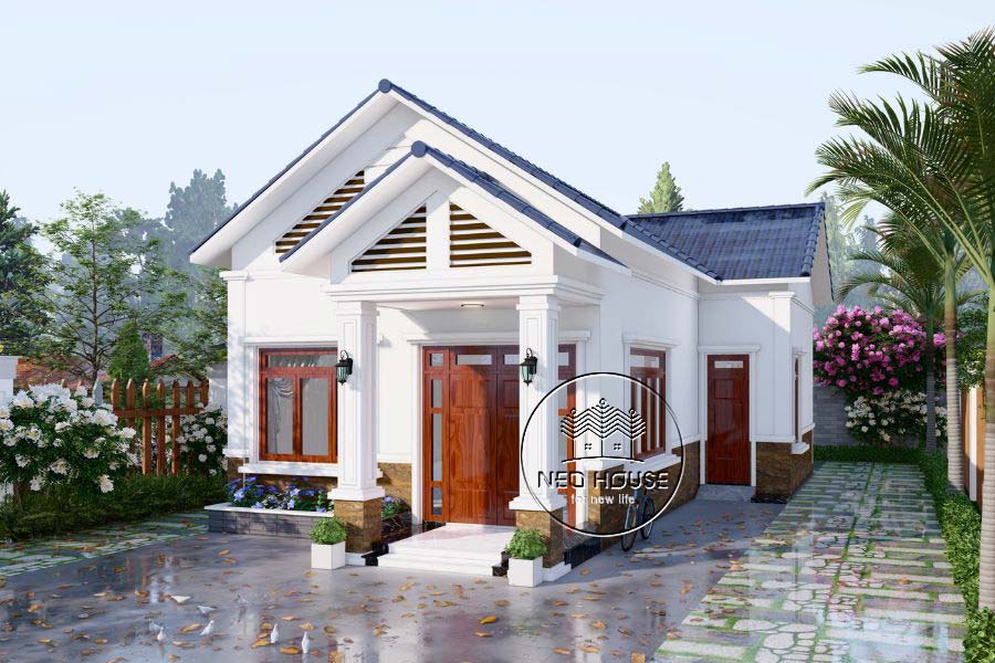 Mẫu nhà cấp 4 mái thái 8x12m 2 phòng ngủ