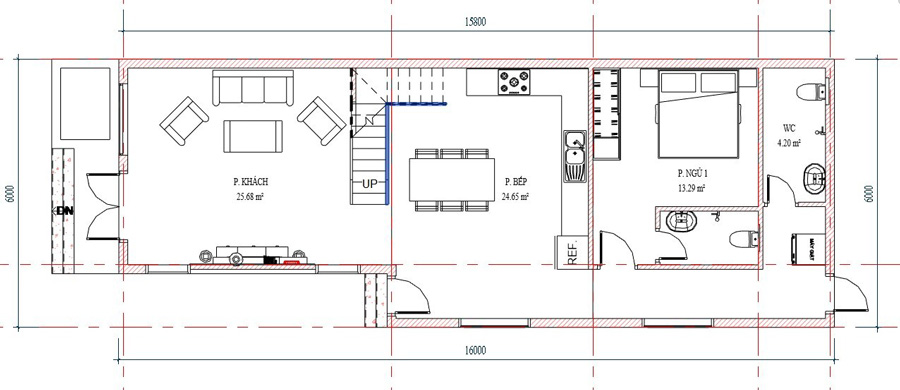 Tầng trệt nhà gác lửng 3 phòng ngủ 500 triệu mái thái