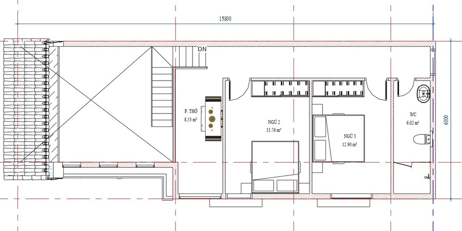 Tầng lửng nhà gác lửng 3 phòng ngủ 500 triệu mái thái