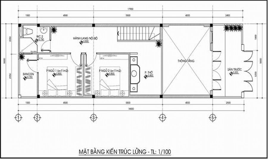 Bản vẽ nhà cấp 4 5x12 có gác lửng