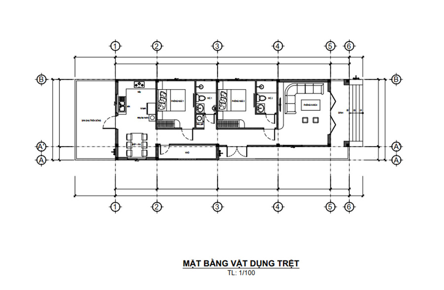 Bản vẽ nhà cấp 4 mái tôn 5x20