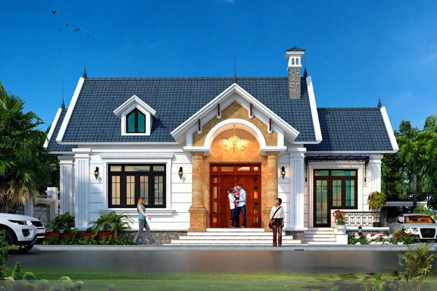 Mẫu biệt thự mini kiểu Pháp 1 tầng