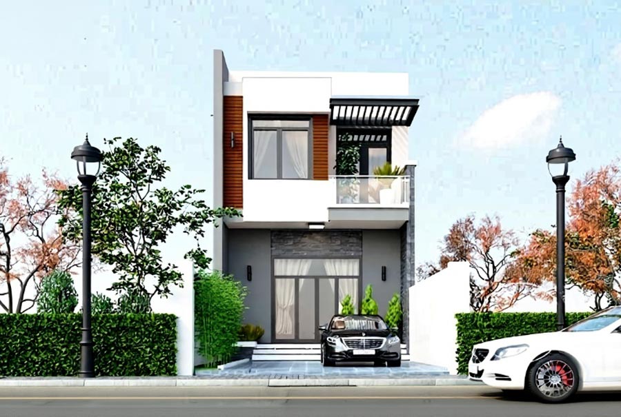 Mẫu nhà 1 trệt 1 lầu 5x20 đẹp có sân vườn