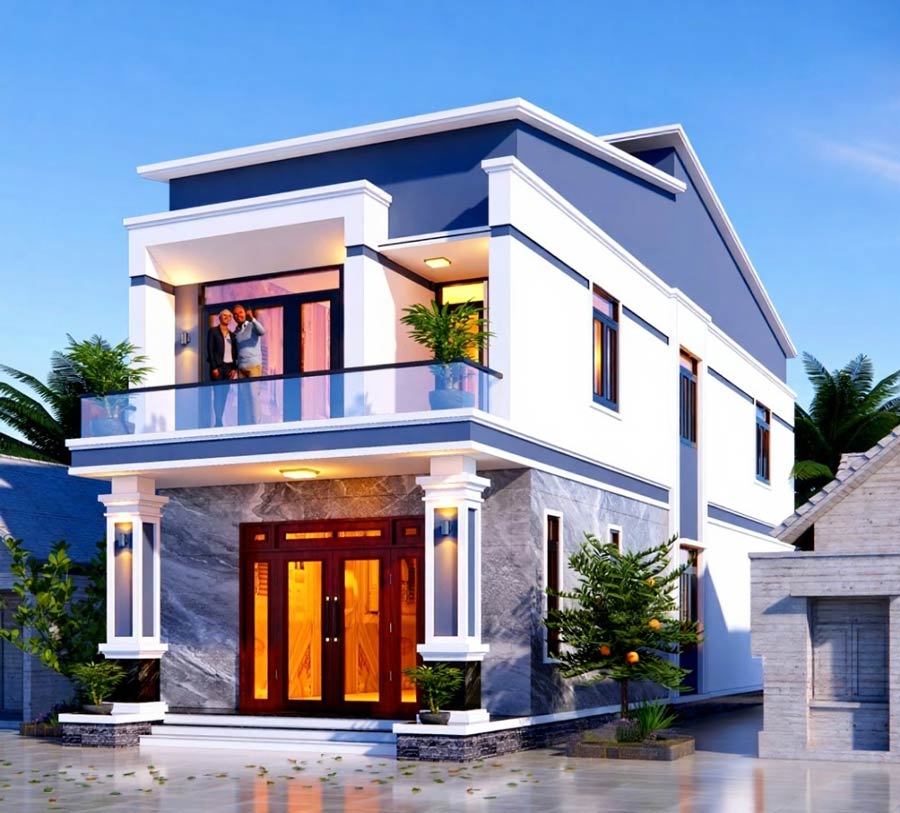 Mẫu nhà 1 trệt 1 lầu đẹp 5x20 mái lệch