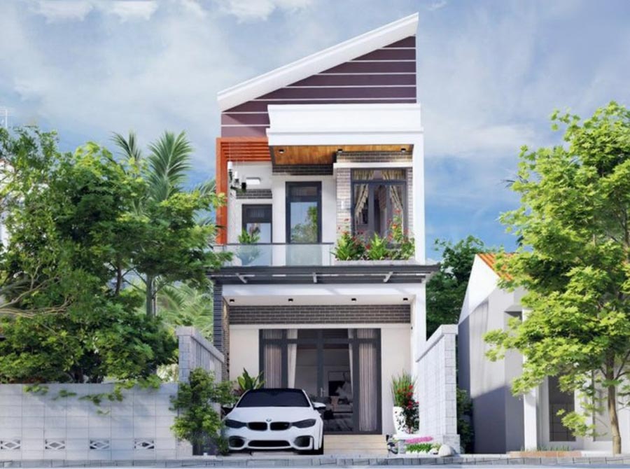 Mẫu nhà 1 trệt 1 lầu đẹp 5x20 mái lệch