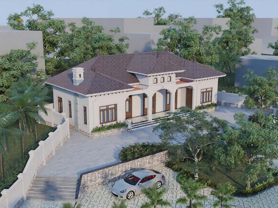 Mẫu nhà cấp 4 phong cách Địa Trung Hải 3 phòng ngủ