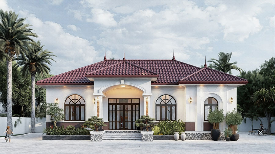 Nhà cấp 4 phong cách Địa Trung Hải mái Nhật