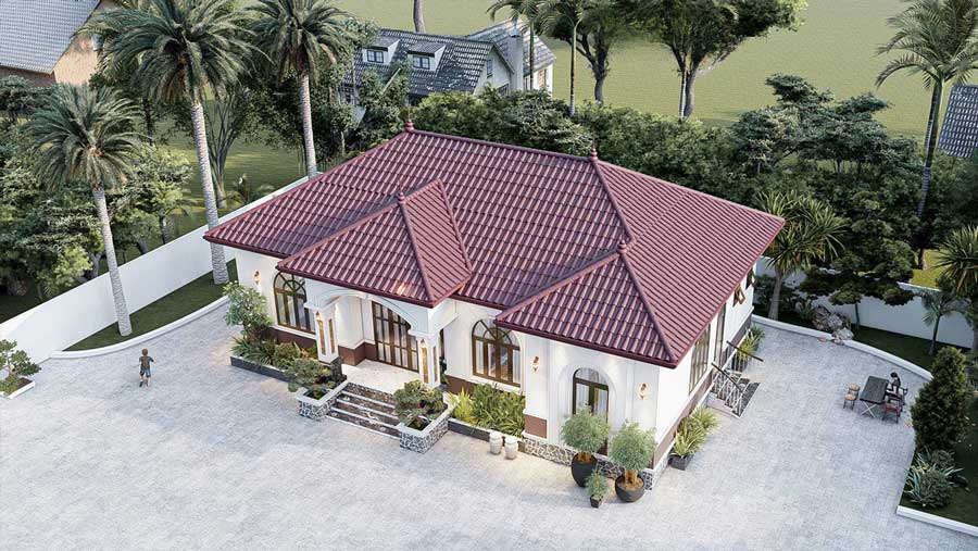 Nhà cấp 4 phong cách Địa Trung Hải mái Nhật