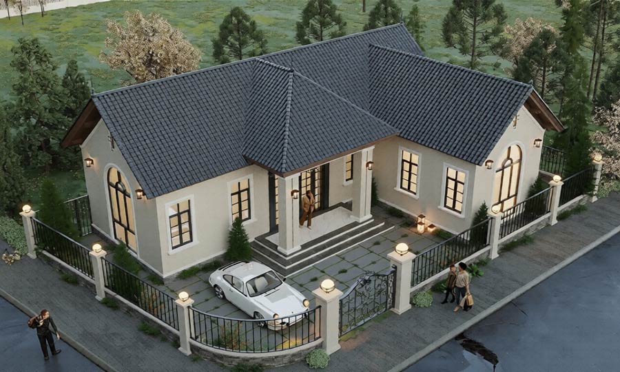 Thiết kế nhà cấp 4 Địa Trung Hải mái ngói