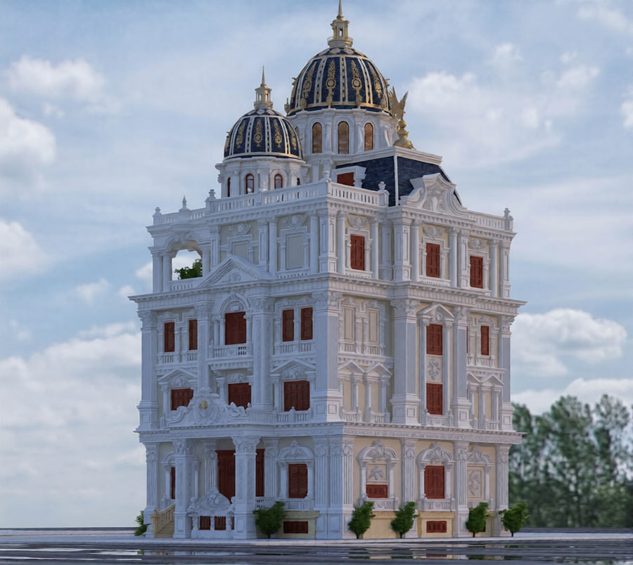 Mẫu thiết kế biệt thự 50 tỷ 3 tầng 1 tum phong cách cổ điển Pháp