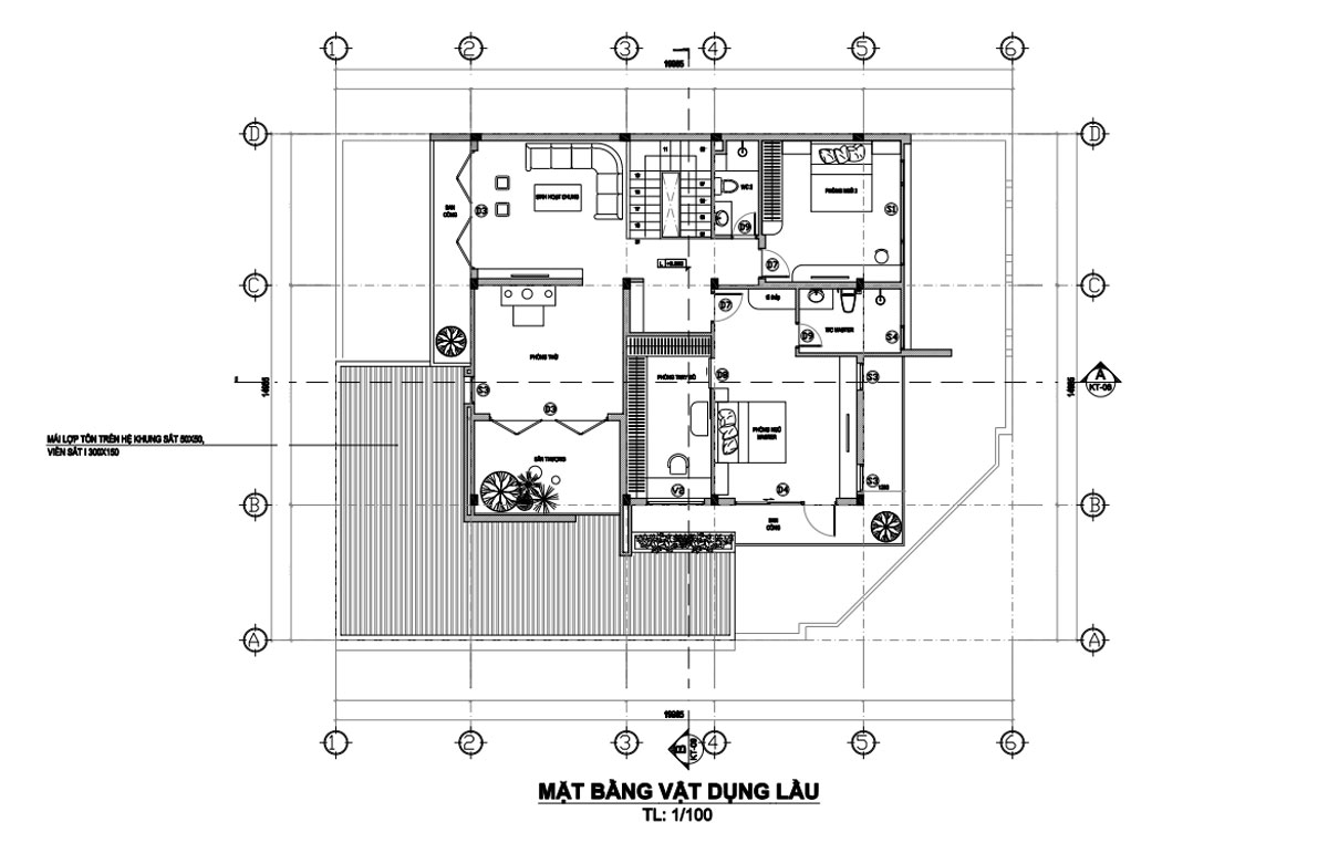 Mặt bằng lầu 1 thiết kế thi công biệt thự 2 tầng 3 phòng ngủ 11x12m