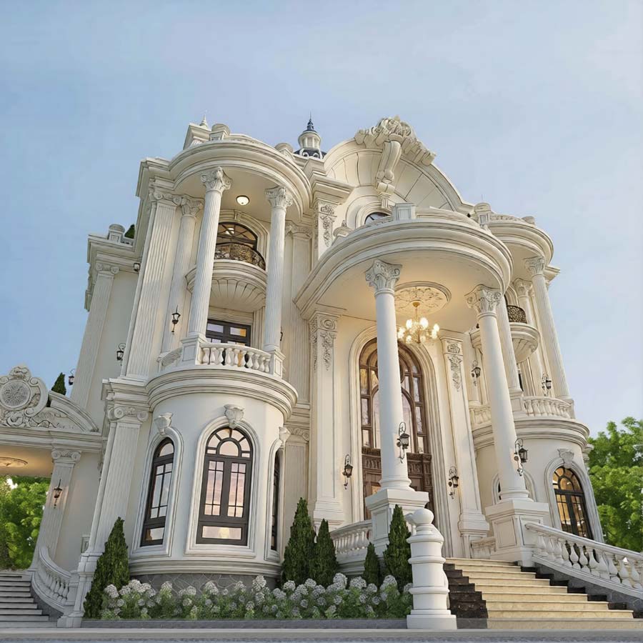 Mẫu thiết kế biệt thự lâu đài 50 tỷ tân cổ điển Pháp