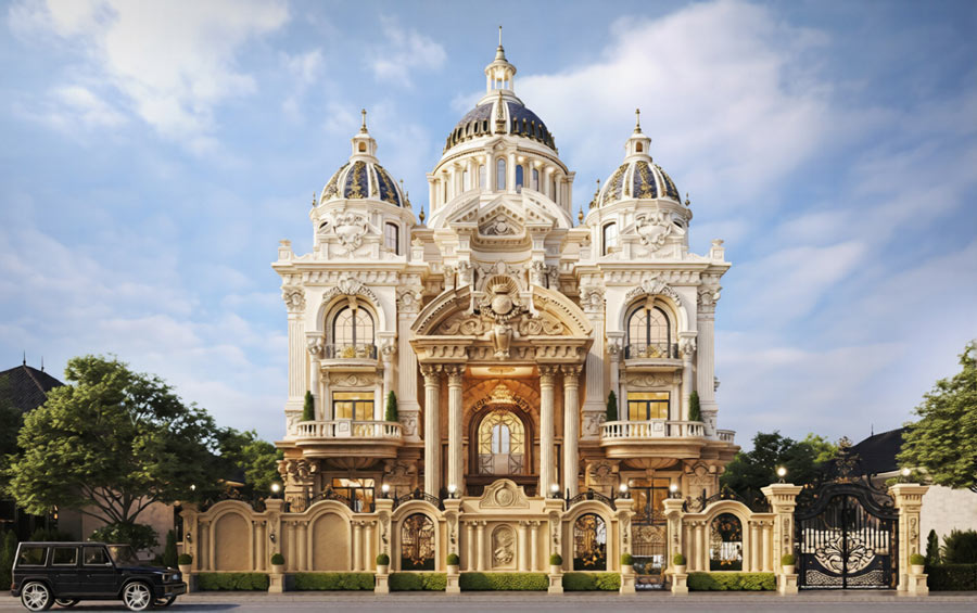 Thiết kế dinh thự 50 tỷ cổ điển châu Âu diện tích xây dựng 300m2