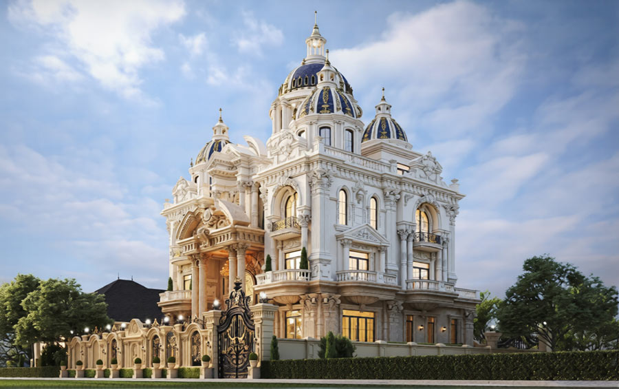 Thiết kế dinh thự 50 tỷ cổ điển châu Âu diện tích xây dựng 300m2