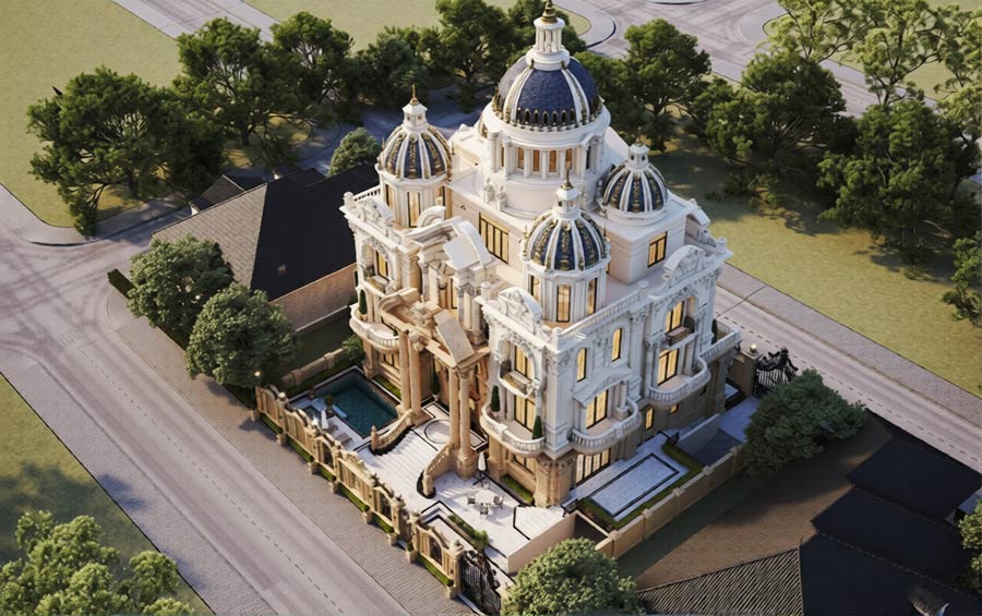 Thiết kế dinh thự 50 tỷ cổ điển châu Âu diện tích xây dựng 300m2