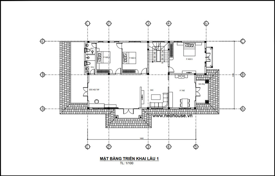 Mặt bằng lầu 1 biệt thự 2 tầng 5 phòng ngủ kết hợp nghỉ dưỡng