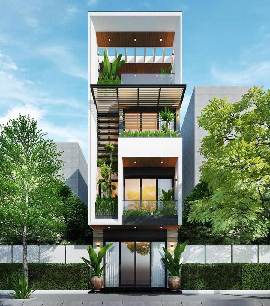 mẫu thiết kế nhà lệch tầng 5x15 đẹp