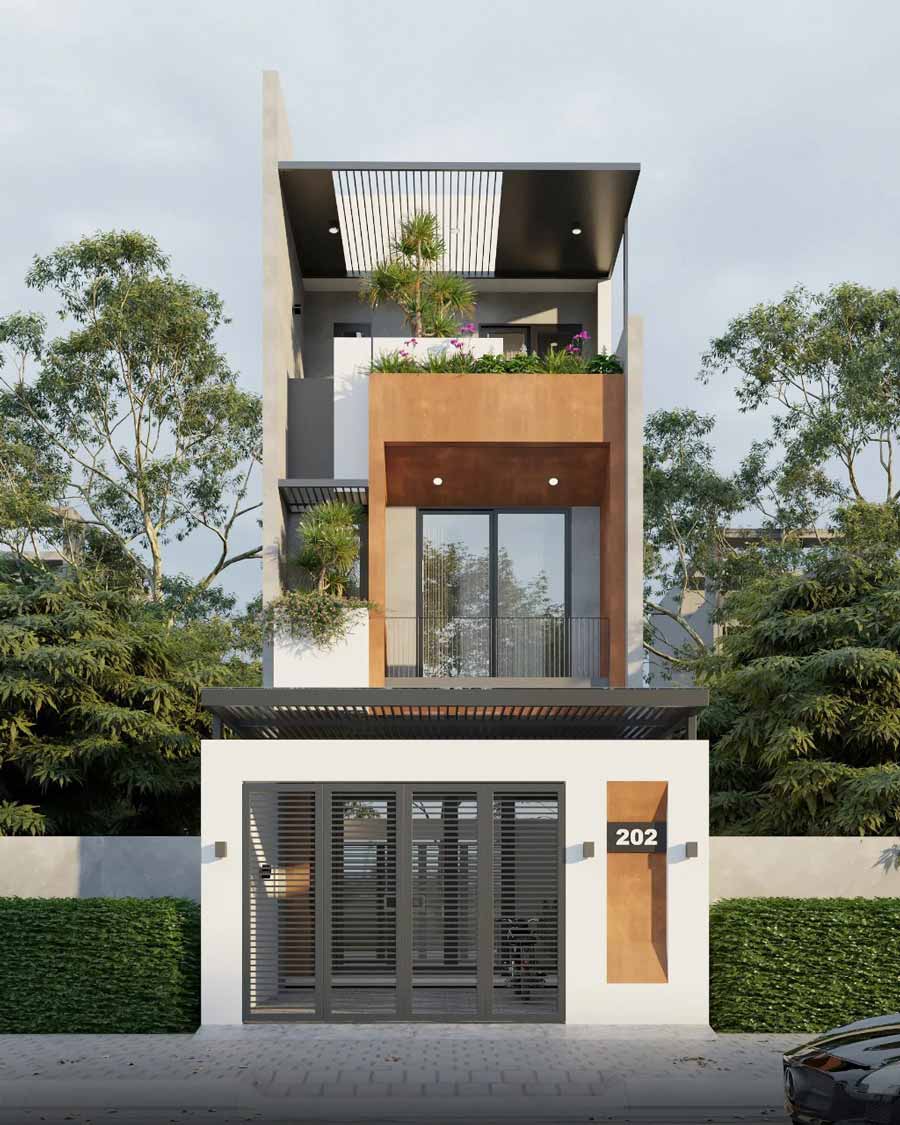 mẫu thiết kế nhà lệch tầng 5x15 đẹp